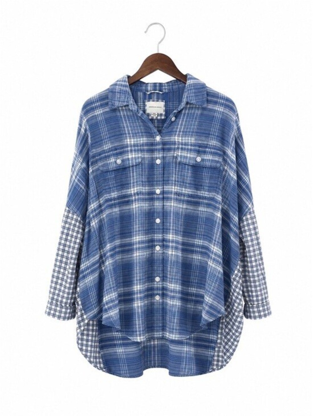 American Eagle Women's Blue Plaid Oversized Boyfriend Button Front Shirt Small